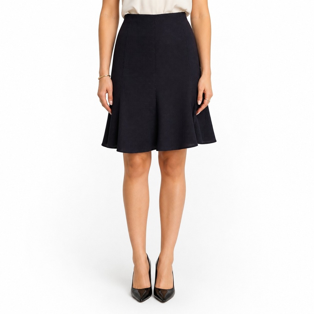 Flounce Hem Trumpet Skirt Women's Size 4 Black‎ Dotted Pattern Lined Side Zip